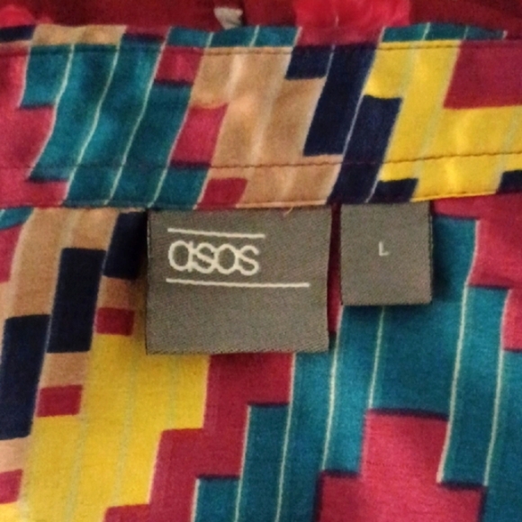 ASOS Multicolor Geometric Pattern Men's Shirt, L - Picture 2 of 6